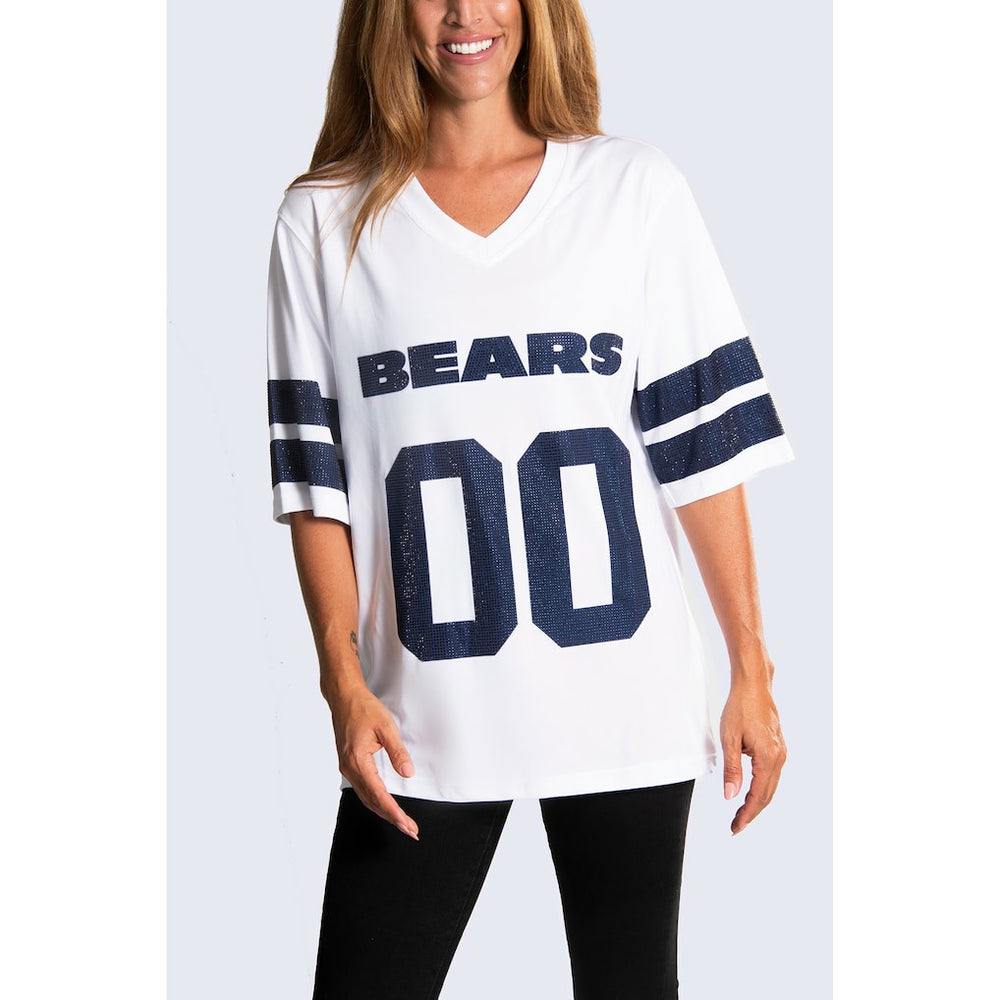 Chicago Bears Cuce Women's Rhinestone V-Neck Tunic - White - NFL