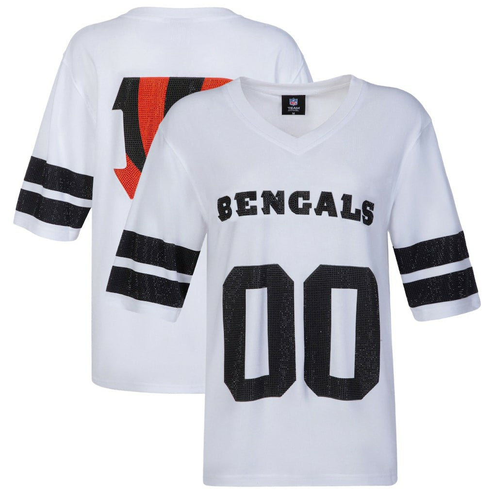 Cincinnati Bengals Cuce Women's Rhinestone V-Neck Tunic - White - NFL