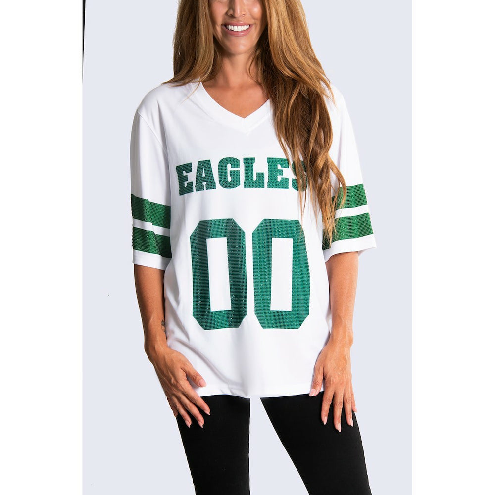 Philadelphia Eagles Cuce Women's Rhinestone V-Neck Tunic - White - NFL