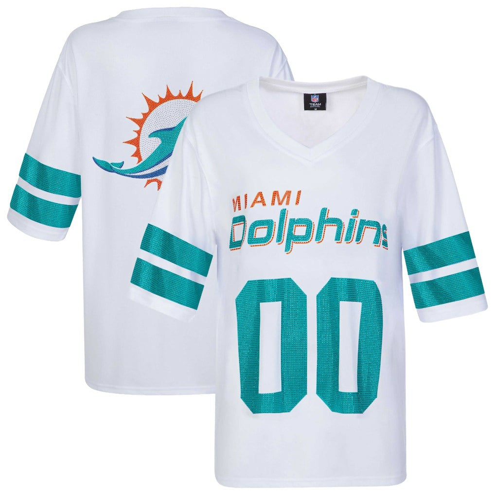 Miami Dolphins Cuce Women's Rhinestone V-Neck Tunic - White - NFL