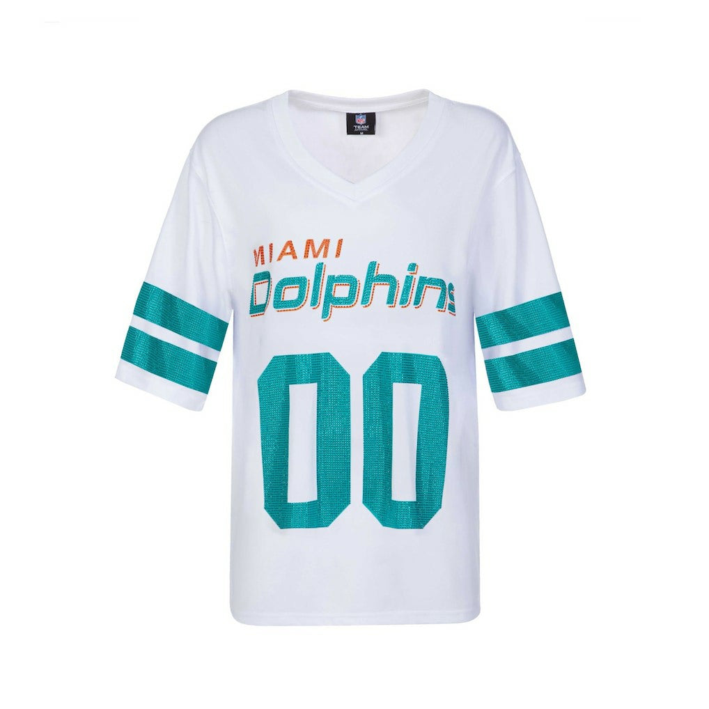 Miami Dolphins Cuce Women's Rhinestone V-Neck Tunic - White - NFL