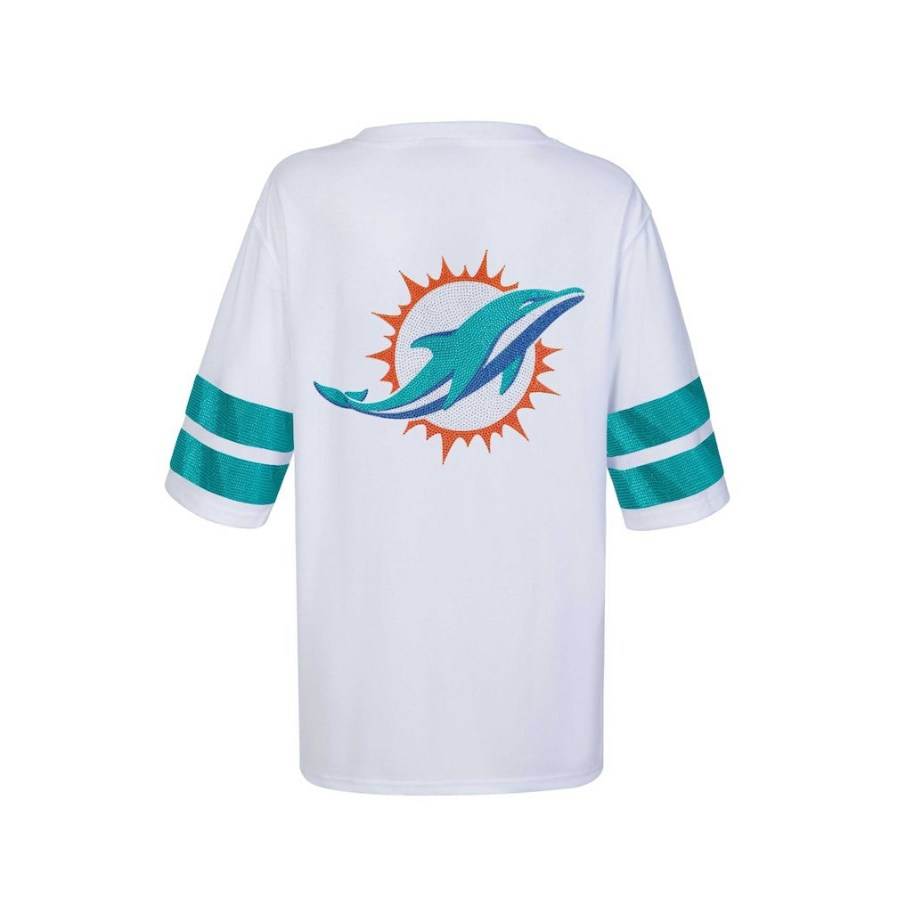 Miami Dolphins Cuce Women's Rhinestone V-Neck Tunic - White - NFL