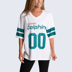 Miami Dolphins Cuce Women's Rhinestone V-Neck Tunic - White - NFL
