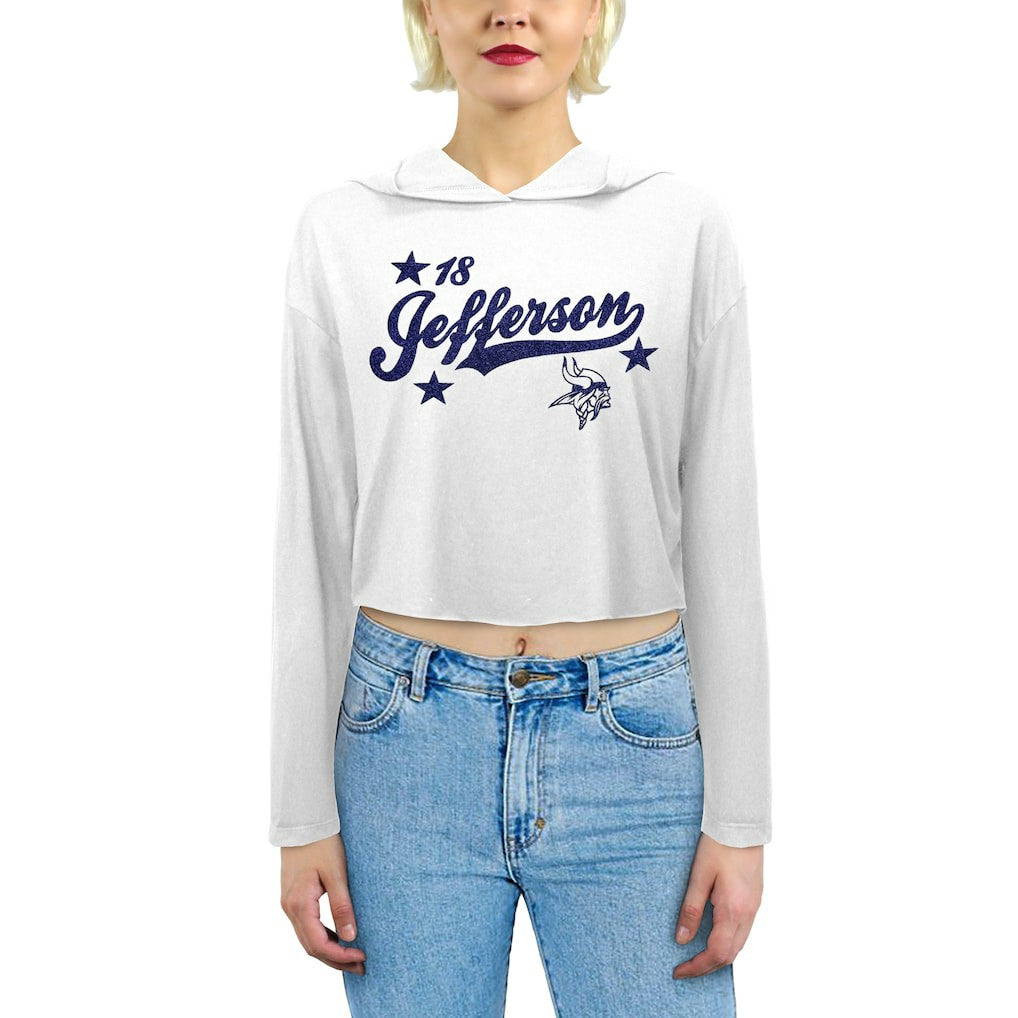 Justin Jefferson Minnesota Vikings Majestic Threads Women's Glitter Wordmark Hoodie - White - NFL