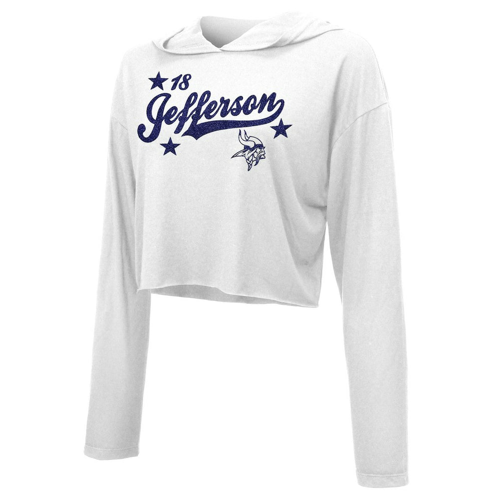 Justin Jefferson Minnesota Vikings Majestic Threads Women's Glitter Wordmark Hoodie - White - NFL