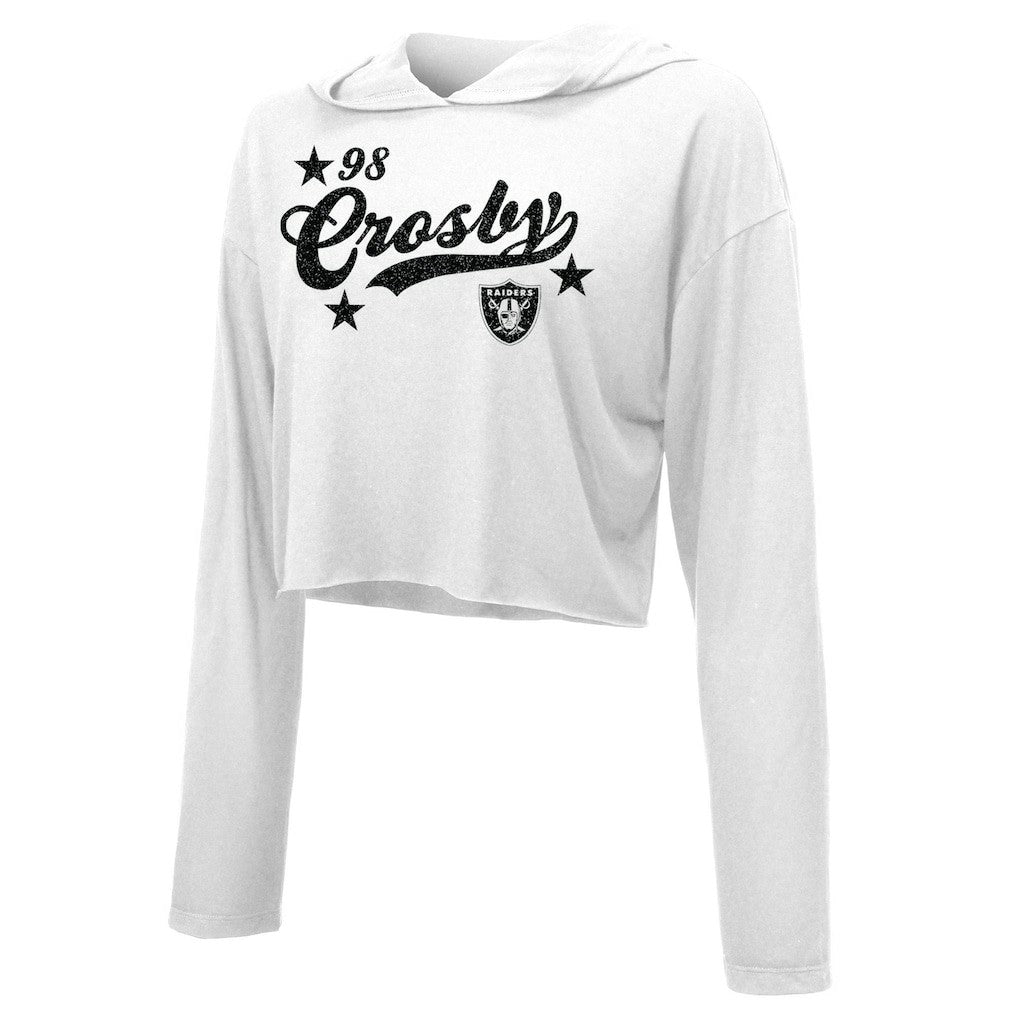 Maxx Crosby Las Vegas Raiders Majestic Threads Women's Glitter Wordmark Hoodie - White - NFL
