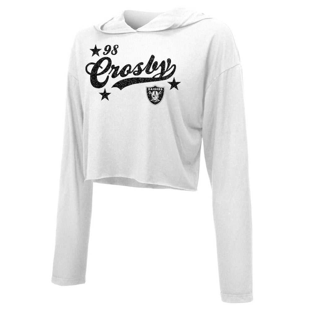 Maxx Crosby Las Vegas Raiders Majestic Threads Women's Glitter Wordmark Hoodie - White - NFL