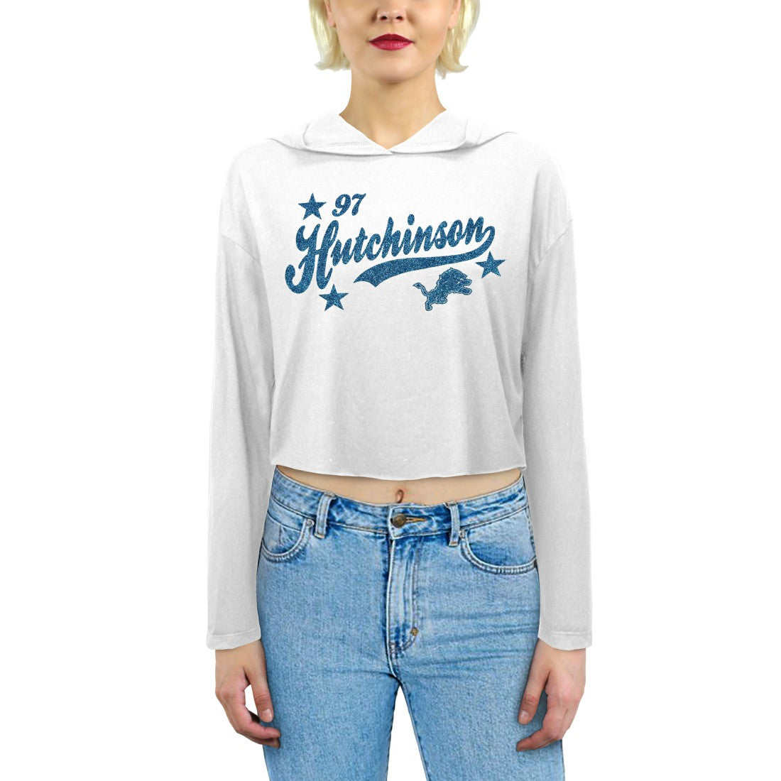 Aidan Hutchinson Detroit Lions Majestic Threads Women's Glitter Wordmark Hoodie - White - NFL