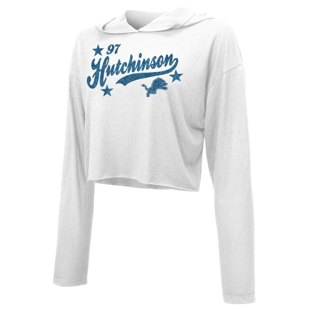Aidan Hutchinson Detroit Lions Majestic Threads Women's Glitter Wordmark Hoodie - White - NFL