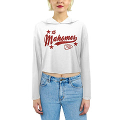 Patrick Mahomes Kansas City Chiefs Majestic Threads Women's Glitter Wordmark Hoodie - White - NFL