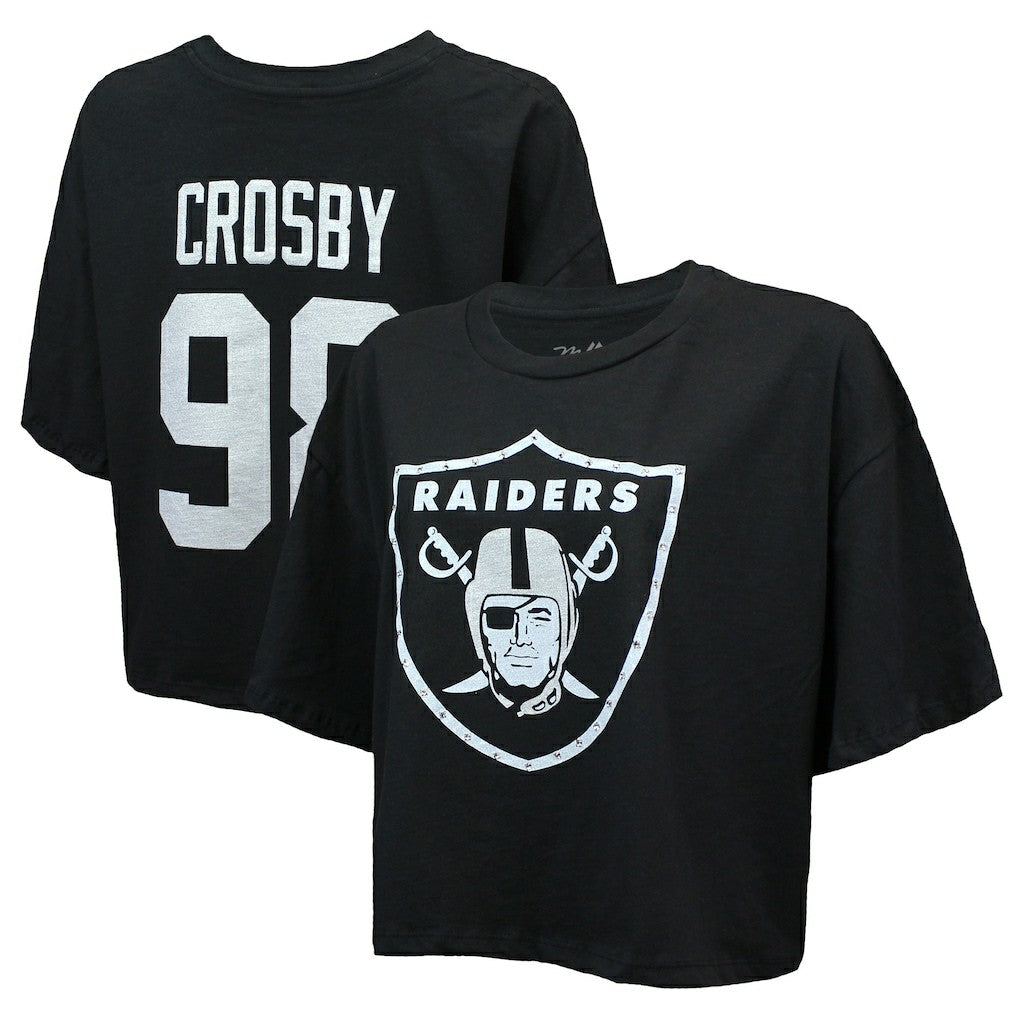 Maxx Crosby Las Vegas Raiders Majestic Threads Women's Swarovski Crystals Boxy Cropped Name & Number T-Shirt - Black - NFL
