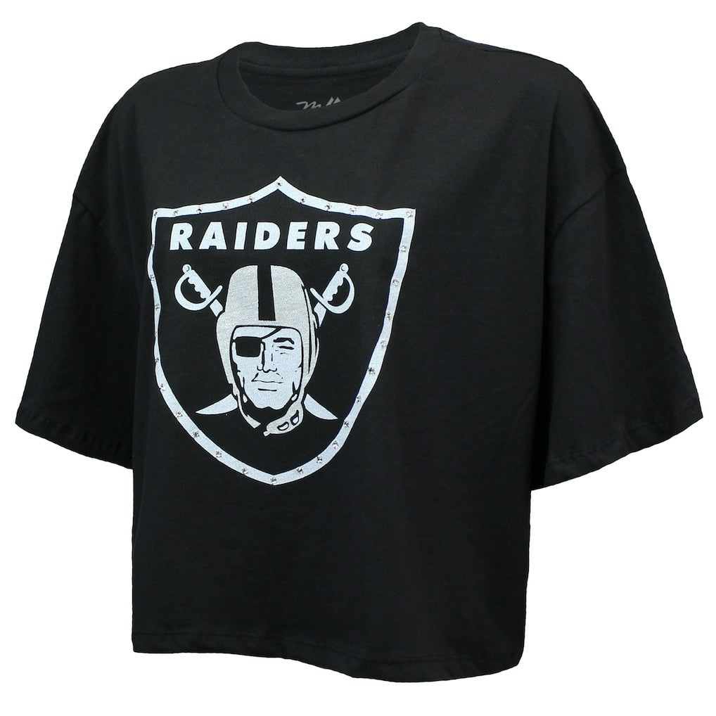 Maxx Crosby Las Vegas Raiders Majestic Threads Women's Swarovski Crystals Boxy Cropped Name & Number T-Shirt - Black - NFL