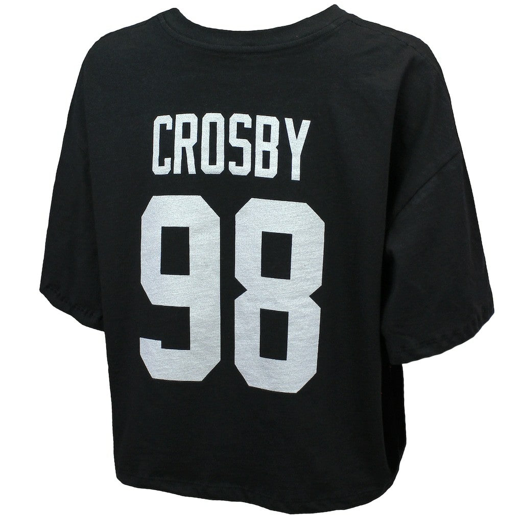 Maxx Crosby Las Vegas Raiders Majestic Threads Women's Swarovski Crystals Boxy Cropped Name & Number T-Shirt - Black - NFL