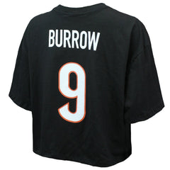 Joe Burrow Cincinnati Bengals Majestic Threads Women's Swarovski Crystals Boxy Cropped Name & Number T-Shirt - Black - NFL
