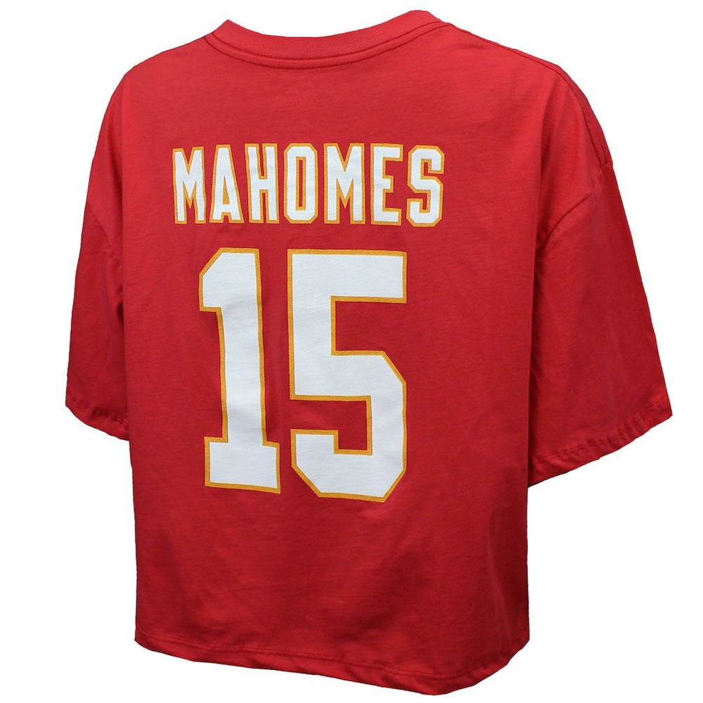 Patrick Mahomes Kansas City Chiefs Majestic Threads Women's Swarovski Crystals Boxy Cropped Name & Number T-Shirt - Red - NFL