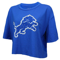 Aidan Hutchinson Detroit Lions Majestic Threads Women's Swarovski Crystals Boxy Cropped Name & Number T-Shirt - Blue - NFL
