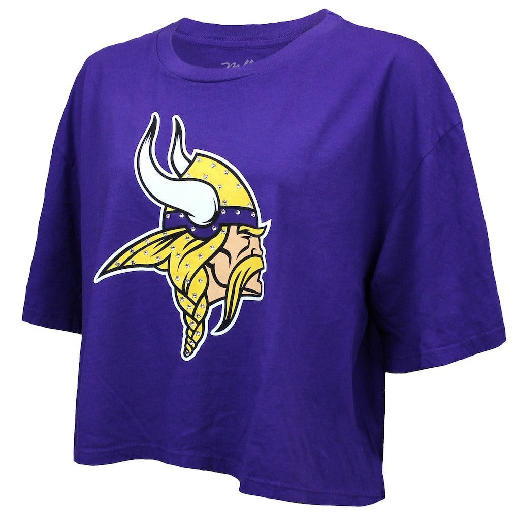 Justin Jefferson Minnesota Vikings Majestic Threads Women's Swarovski Crystals Boxy Cropped Name & Number T-Shirt - Purple - NFL