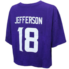 Justin Jefferson Minnesota Vikings Majestic Threads Women's Swarovski Crystals Boxy Cropped Name & Number T-Shirt - Purple - NFL