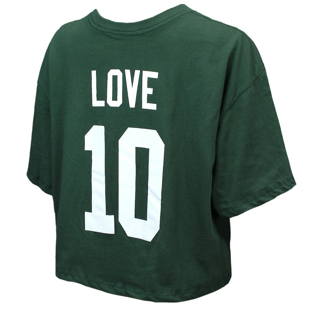 Jordan Love Green Bay Packers Majestic Threads Women's Swarovski Crystals Boxy Cropped Name & Number T-Shirt - Green - NFL