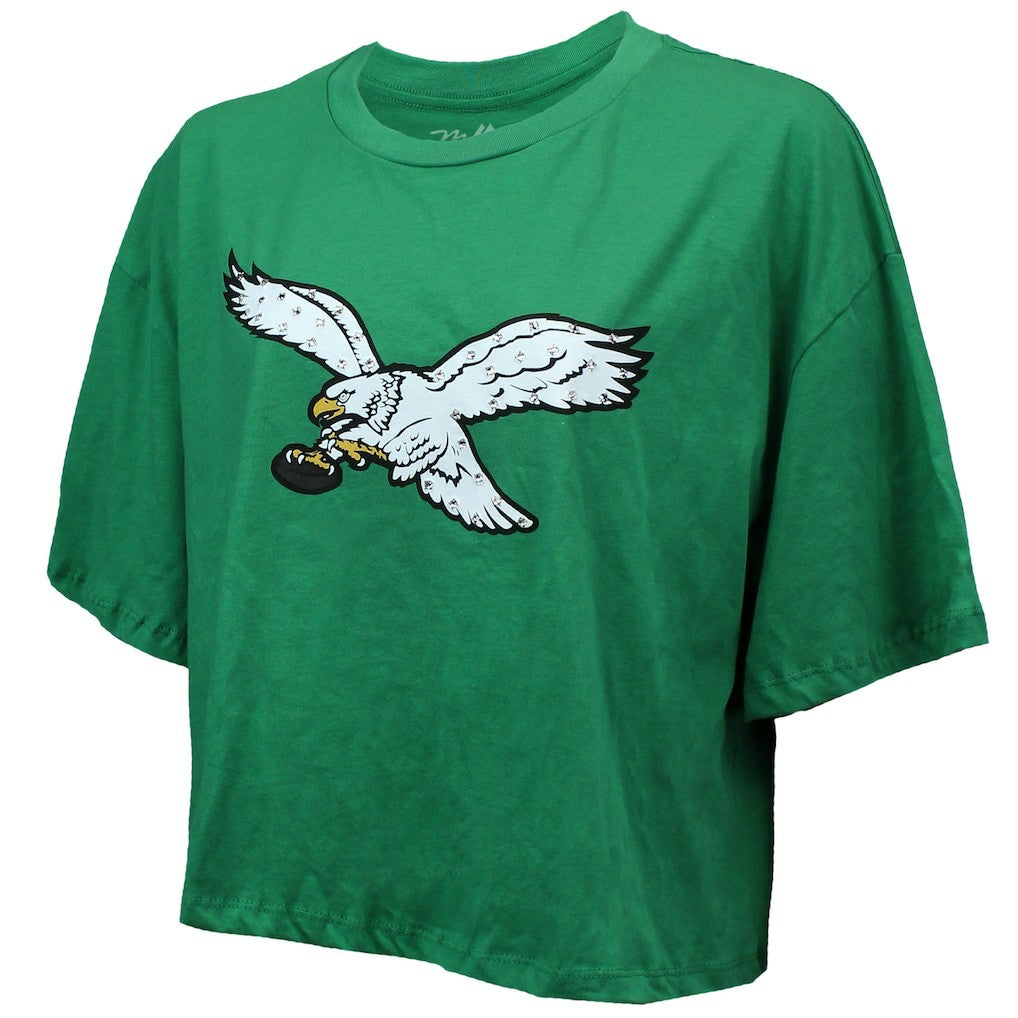 Saquon Barkley Philadelphia Eagles Majestic Threads Women's Swarovski Crystals Boxy Cropped Name & Number T-Shirt - Kelly Green - NFL