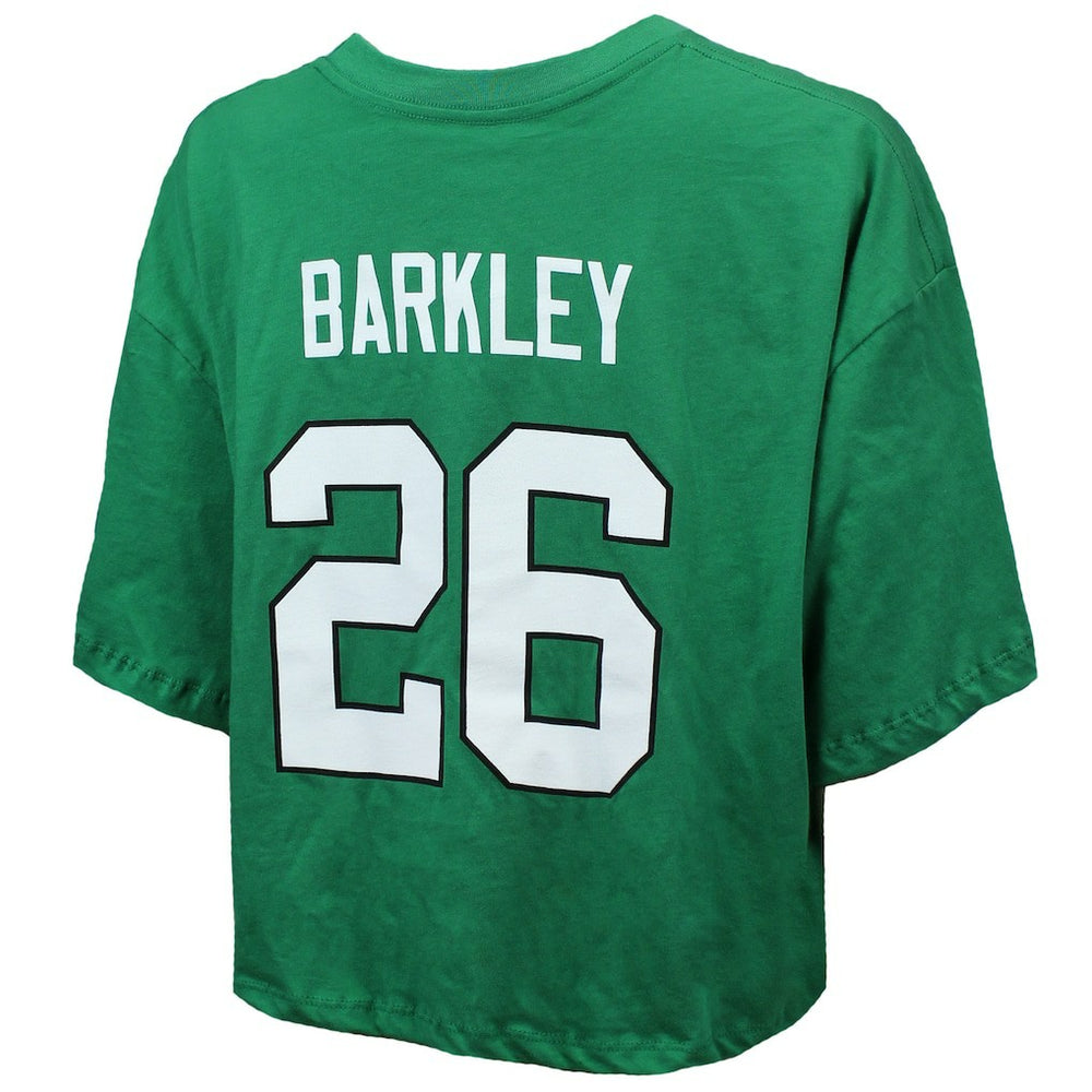 Saquon Barkley Philadelphia Eagles Majestic Threads Women's Swarovski Crystals Boxy Cropped Name & Number T-Shirt - Kelly Green - NFL