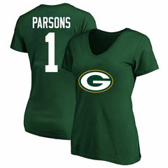 Micah Parsons Green Bay Packers Women's Plus Size Name & Number V-Neck T-Shirt - Green - Fanatics