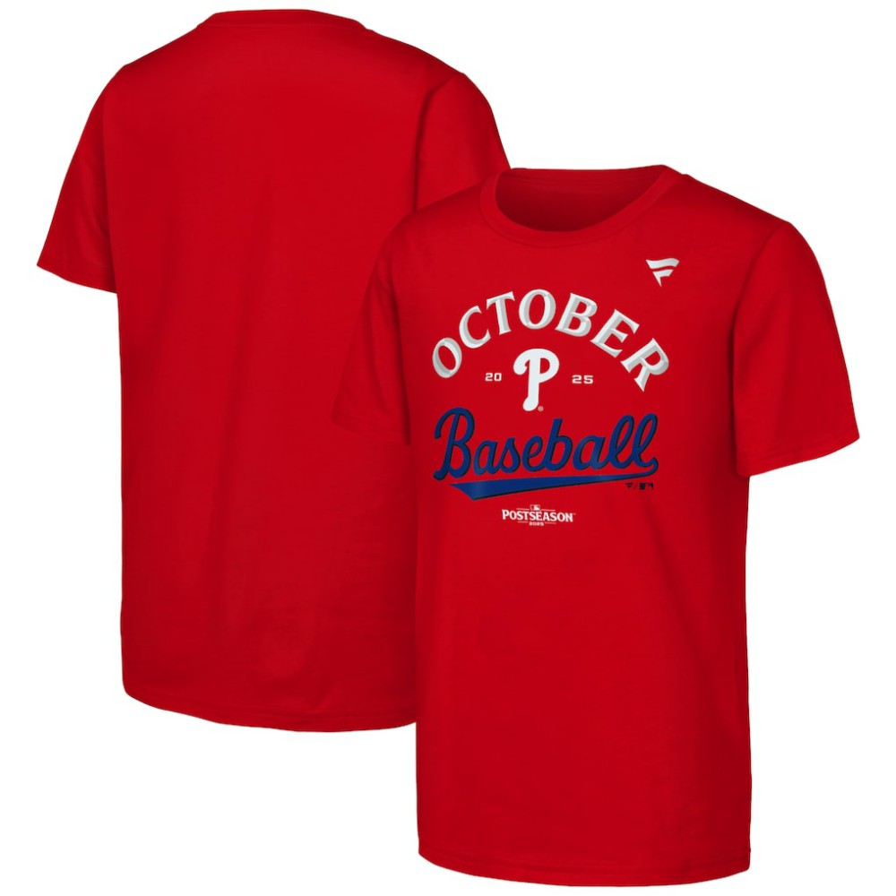 Philadelphia Phillies Fanatics Youth 2025 MLB Postseason Locker Room T-Shirt Sale