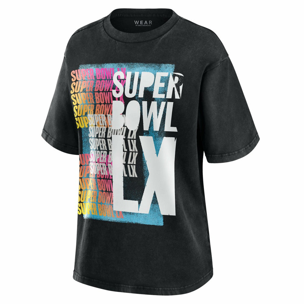 Super Bowl LX WEAR by Erin Andrews Women's Vintage Boyfriend T-Shirt - Black - NFL
