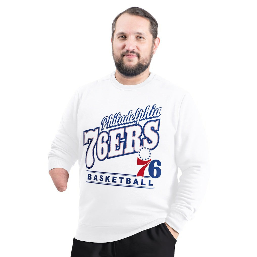 Philadelphia 76ers G-III Sports by Carl Banks Adaptive Headliner Fleece Crewneck Sweatshirt White