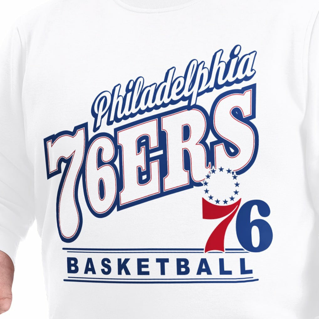 Philadelphia 76ers G-III Sports by Carl Banks Adaptive Headliner Fleece Crewneck Sweatshirt White