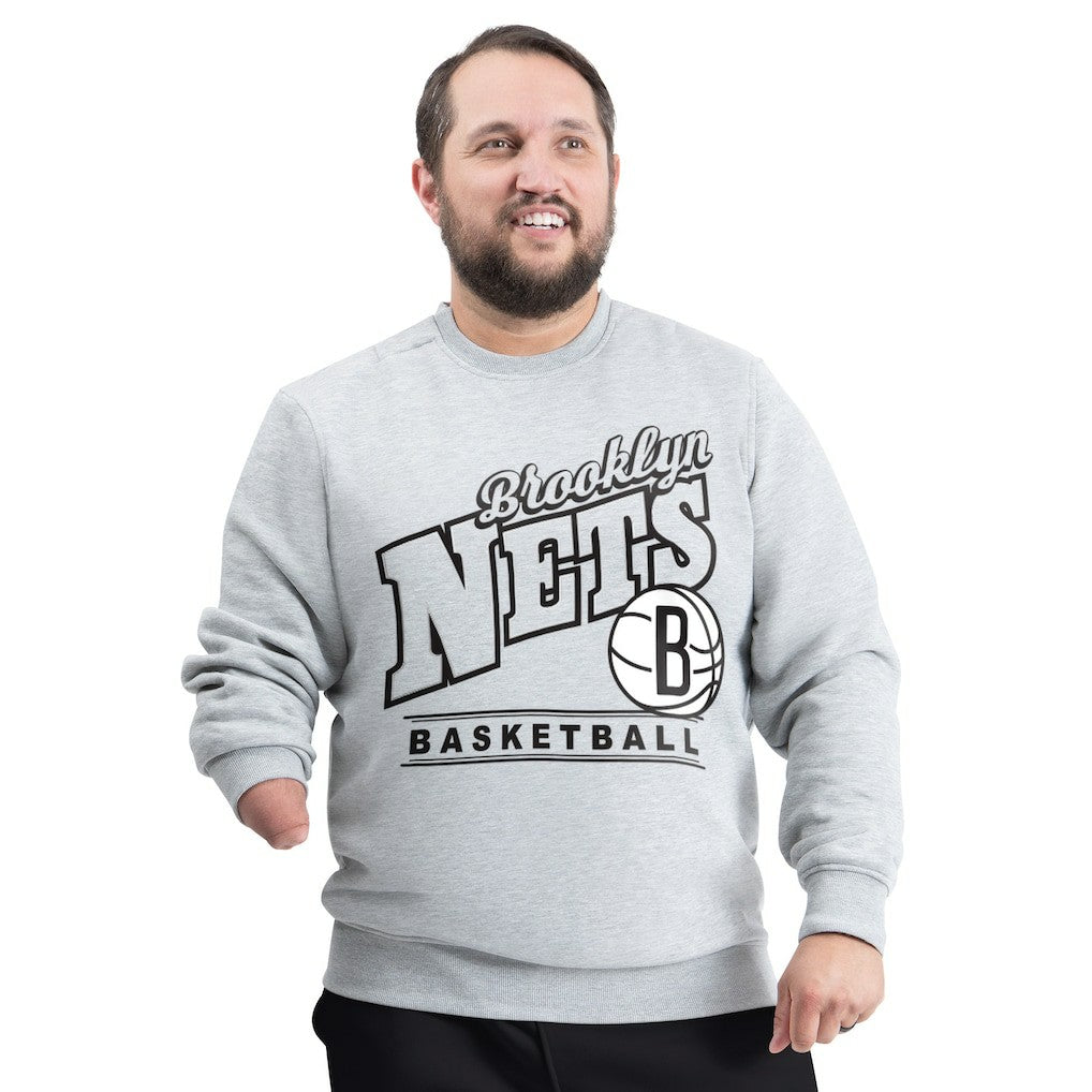 Brooklyn Nets G-III Sports by Carl Banks Adaptive Headliner Fleece Crewneck Sweatshirt Gray