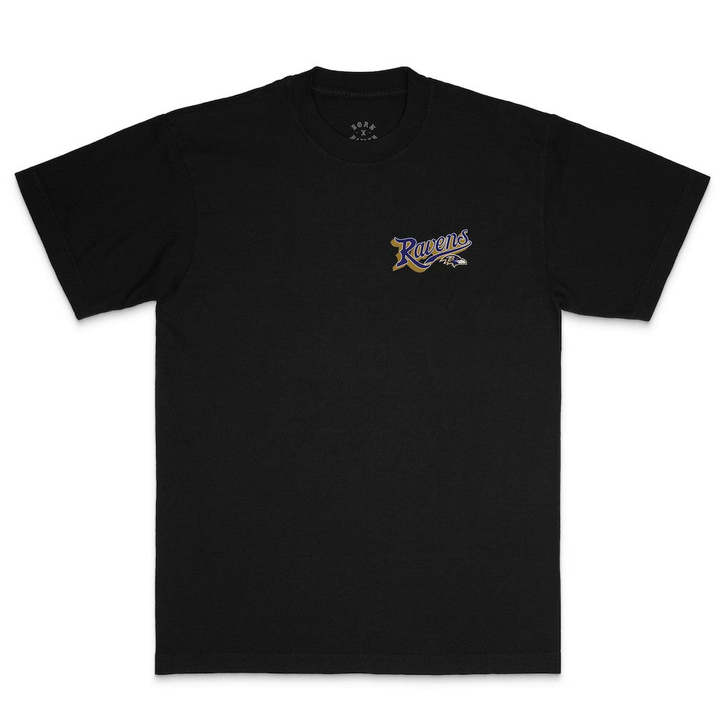 Baltimore Ravens Born x Raised Unisex Pro Script T-Shirt - Black - NFL