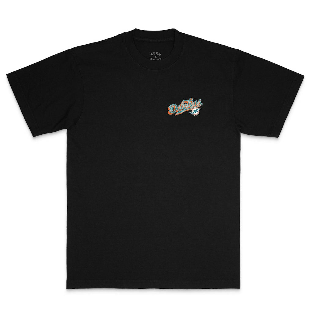 Miami Dolphins Born x Raised Unisex Pro Script T-Shirt - Black - NFL