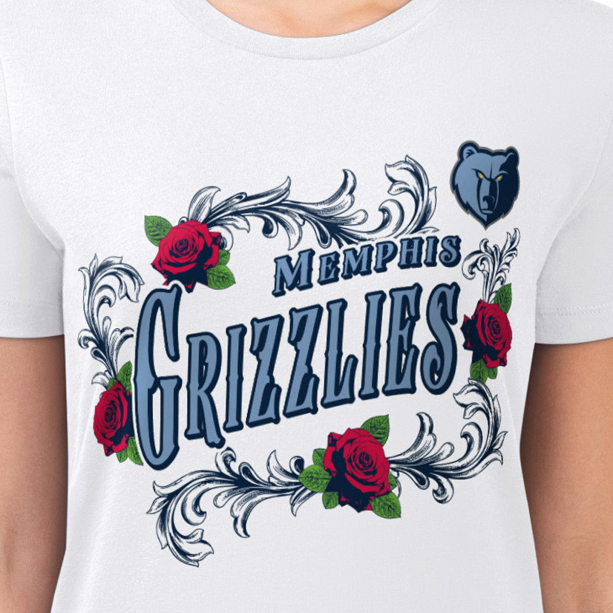Memphis Grizzlies G-III 4Her by Carl Banks Women's Super-Slim Fit Lightweight Roses Crew Neck T-Shirt White