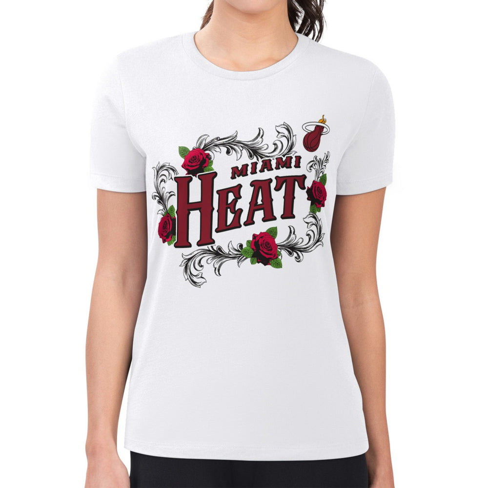Miami Heat G-III 4Her by Carl Banks Women's Super-Slim Fit Lightweight Roses Crew Neck T-Shirt White