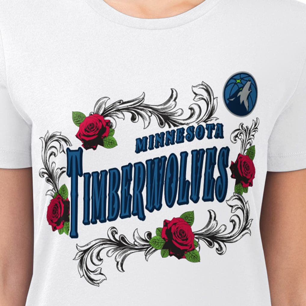Minnesota Timberwolves G-III 4Her by Carl Banks Women's Super-Slim Fit Lightweight Roses Crew Neck T-Shirt White