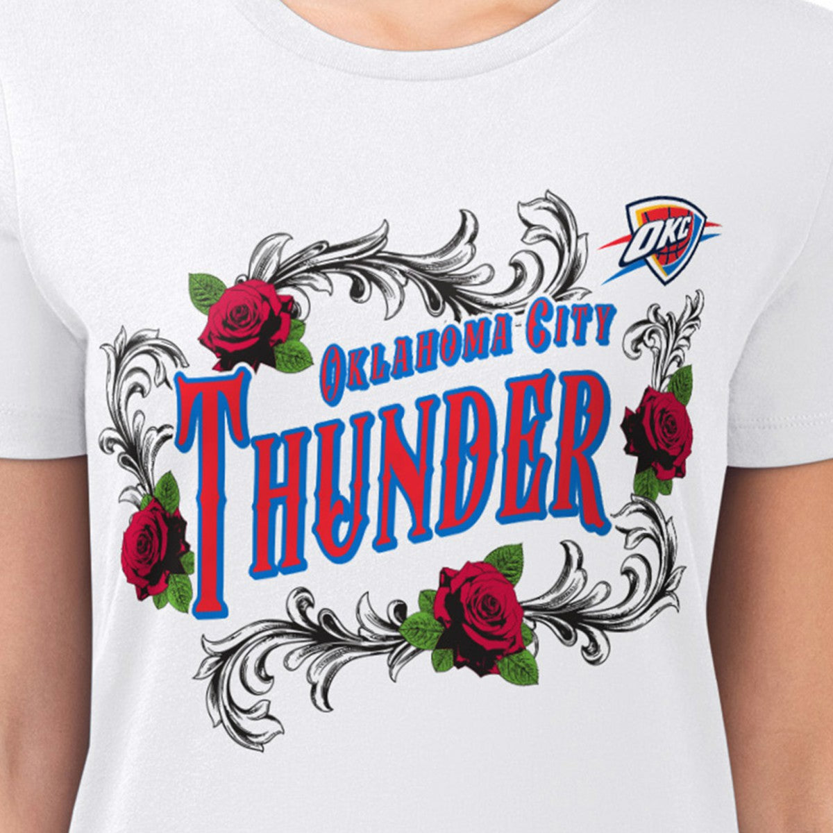 Oklahoma City Thunder G-III 4Her by Carl Banks Women's Super-Slim Fit Lightweight Roses Crew Neck T-Shirt White