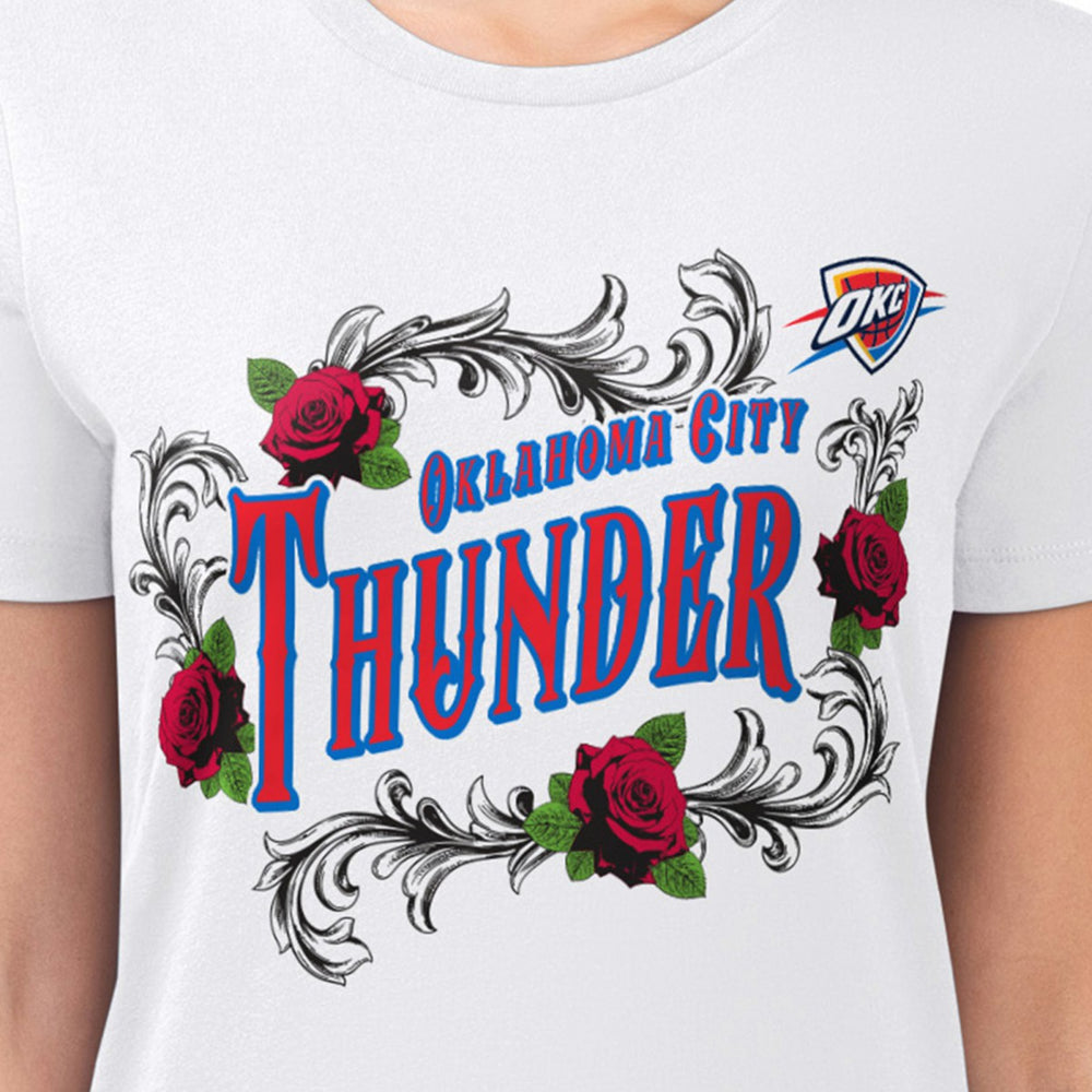 Oklahoma City Thunder G-III 4Her by Carl Banks Women's Super-Slim Fit Lightweight Roses Crew Neck T-Shirt White