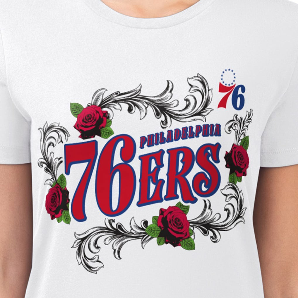 Philadelphia 76ers G-III 4Her by Carl Banks Women's Super-Slim Fit Lightweight Roses Crew Neck T-Shirt White
