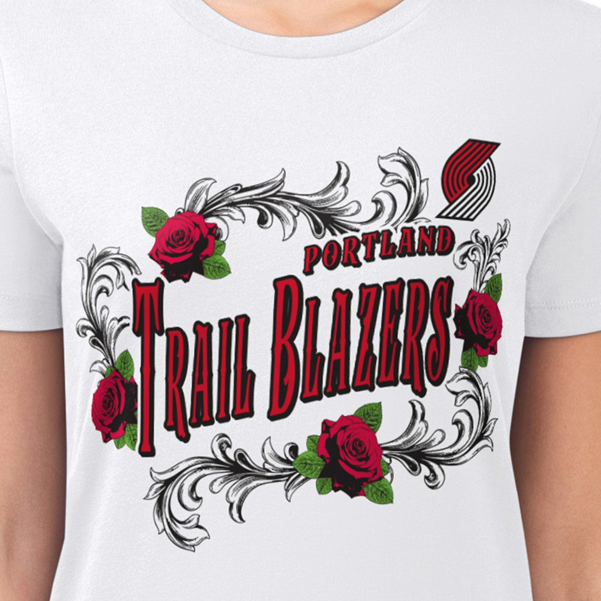 Portland Trail Blazers G-III 4Her by Carl Banks Women's Super-Slim Fit Lightweight Roses Crew Neck T-Shirt White