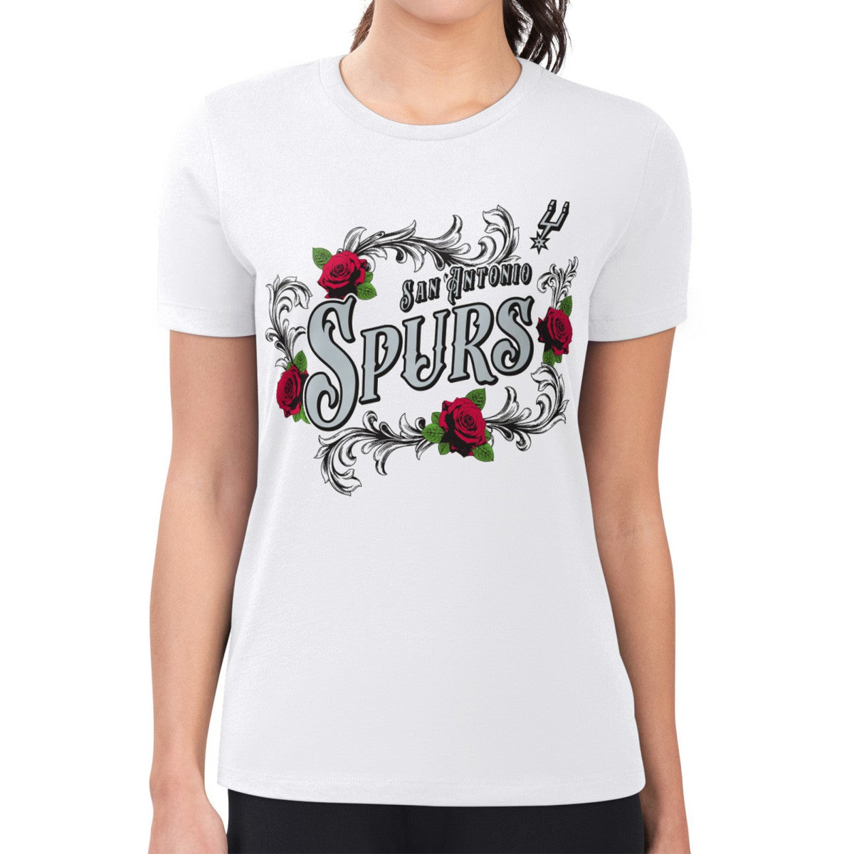 San Antonio Spurs G-III 4Her by Carl Banks Women's Super-Slim Fit Lightweight Roses Crew Neck T-Shirt White