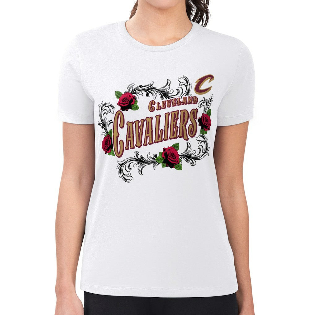 Cleveland Cavaliers G-III 4Her by Carl Banks Women's Super-Slim Fit Lightweight Roses Crew Neck T-Shirt White