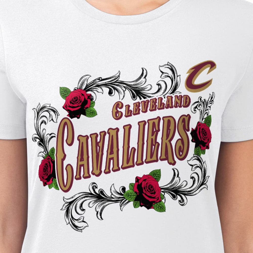 Cleveland Cavaliers G-III 4Her by Carl Banks Women's Super-Slim Fit Lightweight Roses Crew Neck T-Shirt White