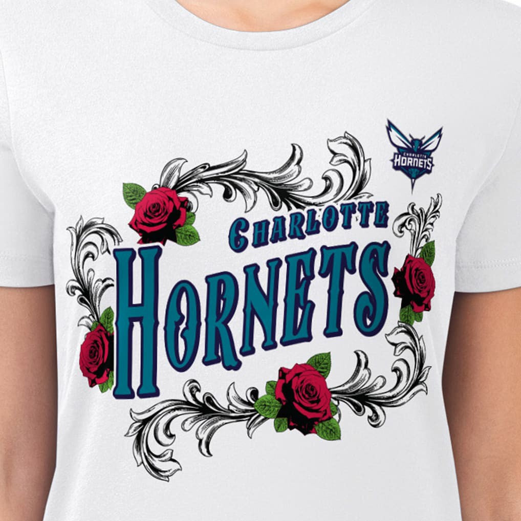 Charlotte Hornets G-III 4Her by Carl Banks Women's Super-Slim Fit Lightweight Roses Crew Neck T-Shirt White