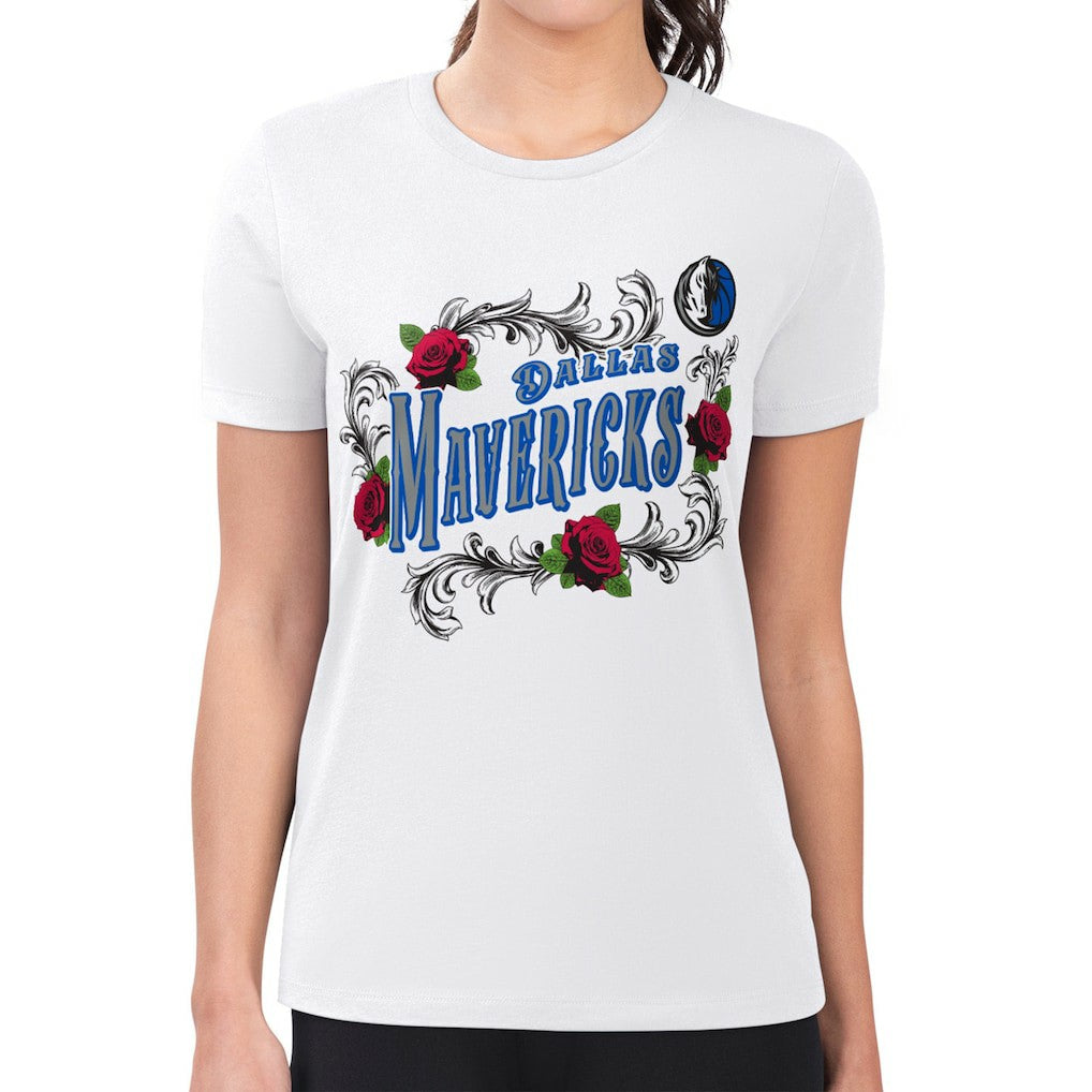 Dallas Mavericks G-III 4Her by Carl Banks Women's Super-Slim Fit Lightweight Roses Crew Neck T-Shirt White