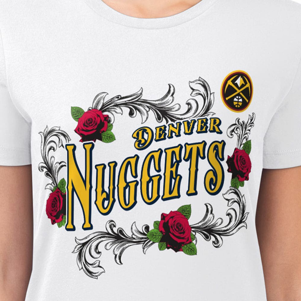 Denver Nuggets G-III 4Her by Carl Banks Women's Super-Slim Fit Lightweight Roses Crew Neck T-Shirt White