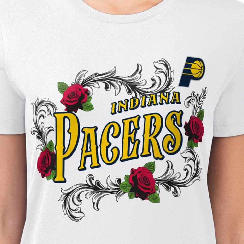 Indiana Pacers G-III 4Her by Carl Banks Women's Super-Slim Fit Lightweight Roses Crew Neck T-Shirt White