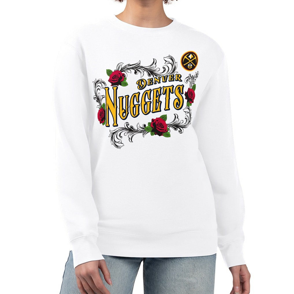 Denver Nuggets G-III 4Her by Carl Banks Women's Roses Fleece Tri-Blend Sweatshirt White