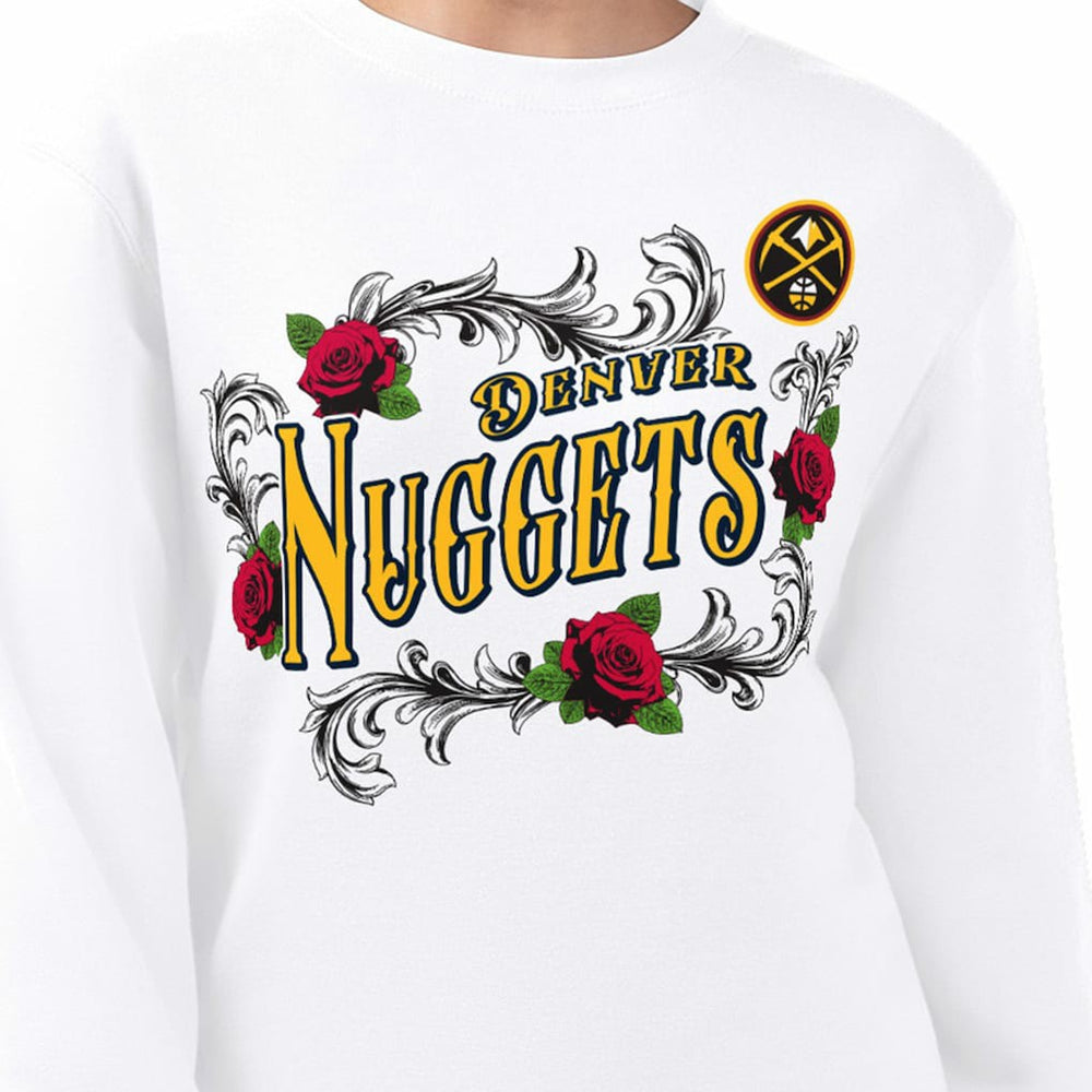 Denver Nuggets G-III 4Her by Carl Banks Women's Roses Fleece Tri-Blend Sweatshirt White