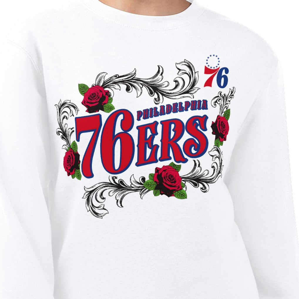 Philadelphia 76ers G-III 4Her by Carl Banks Women's Roses Fleece Tri-Blend Sweatshirt White